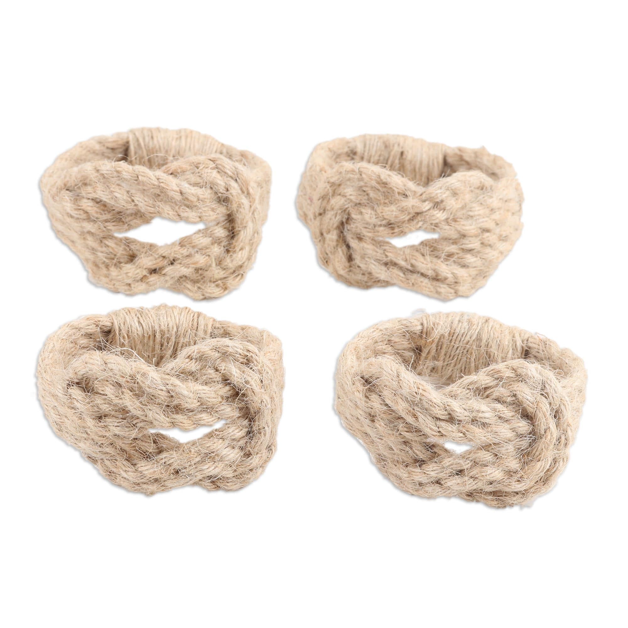Handcrafted Natural Fiber Napkin Rings from India (Set of 4) - Natural Caresses