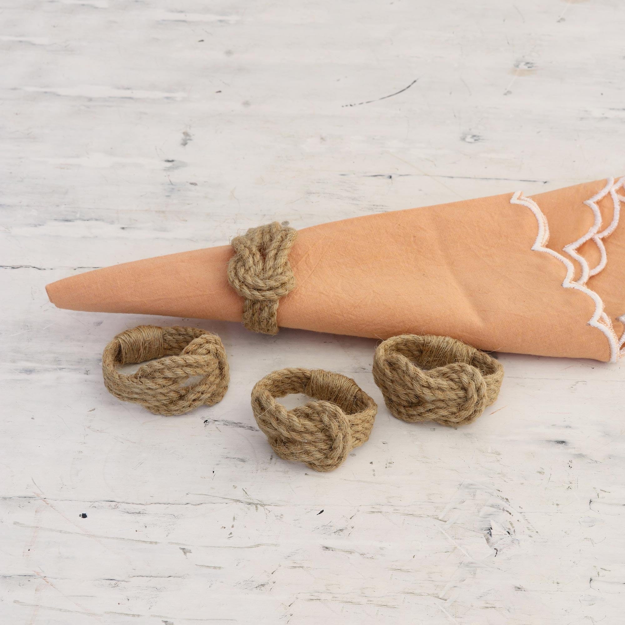 Handcrafted Natural Fiber Napkin Rings from India (Set of 4) - Natural Caresses