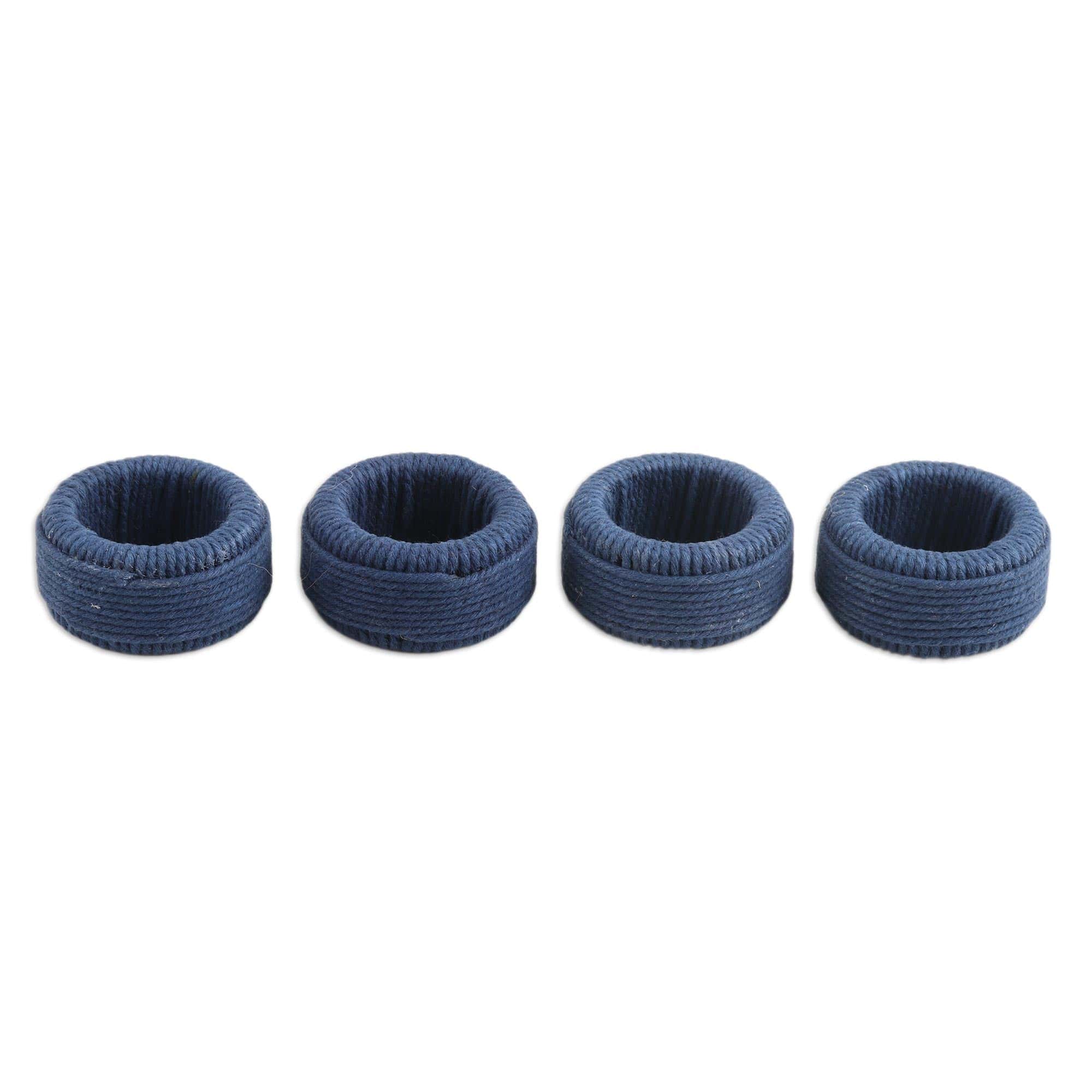 Blue Cotton Napkin Rings with Plastic Structure (Set of 4) - Blue Whim