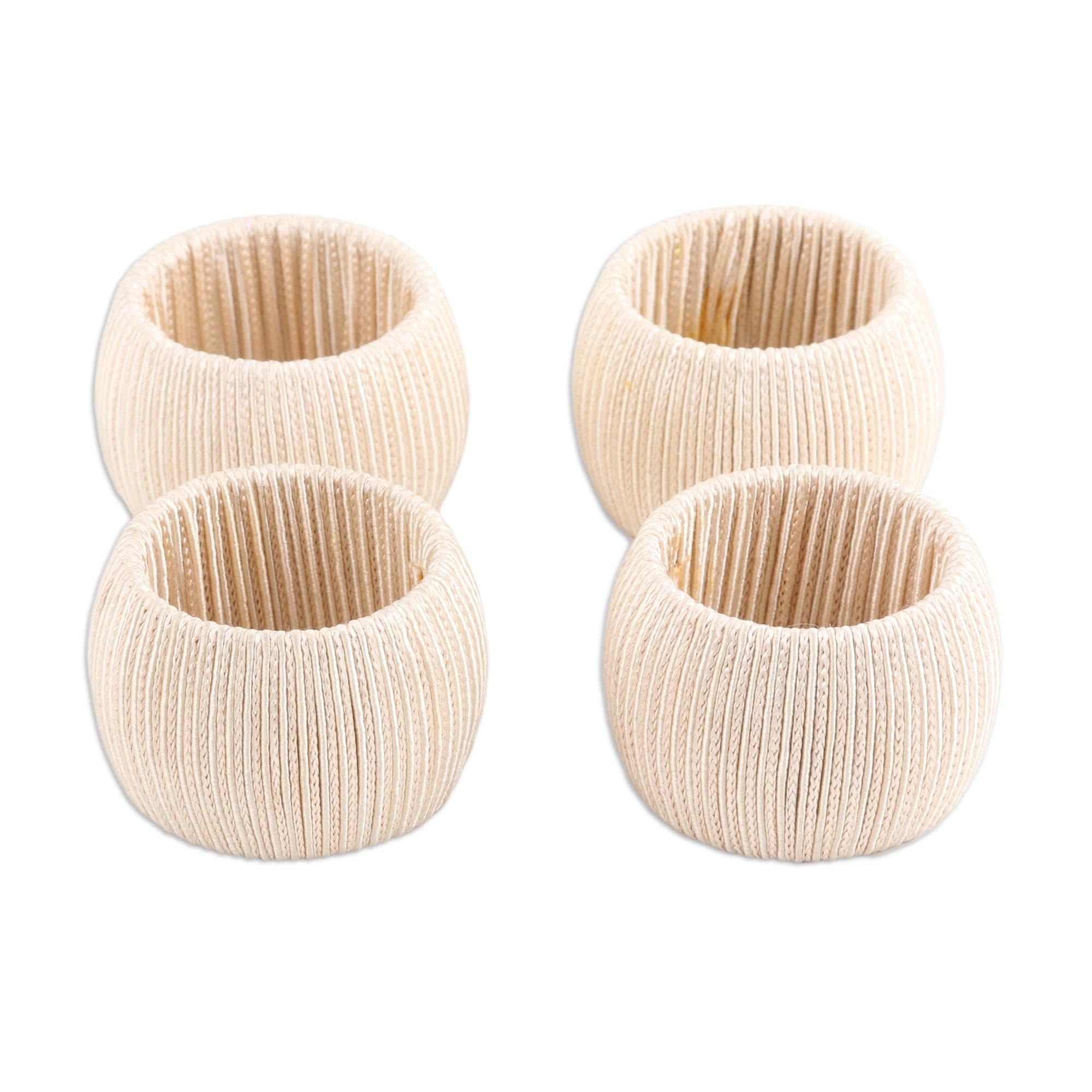 Set of 4 Ivory Braided Polyester Napkin Rings from India - Braided Ivory
