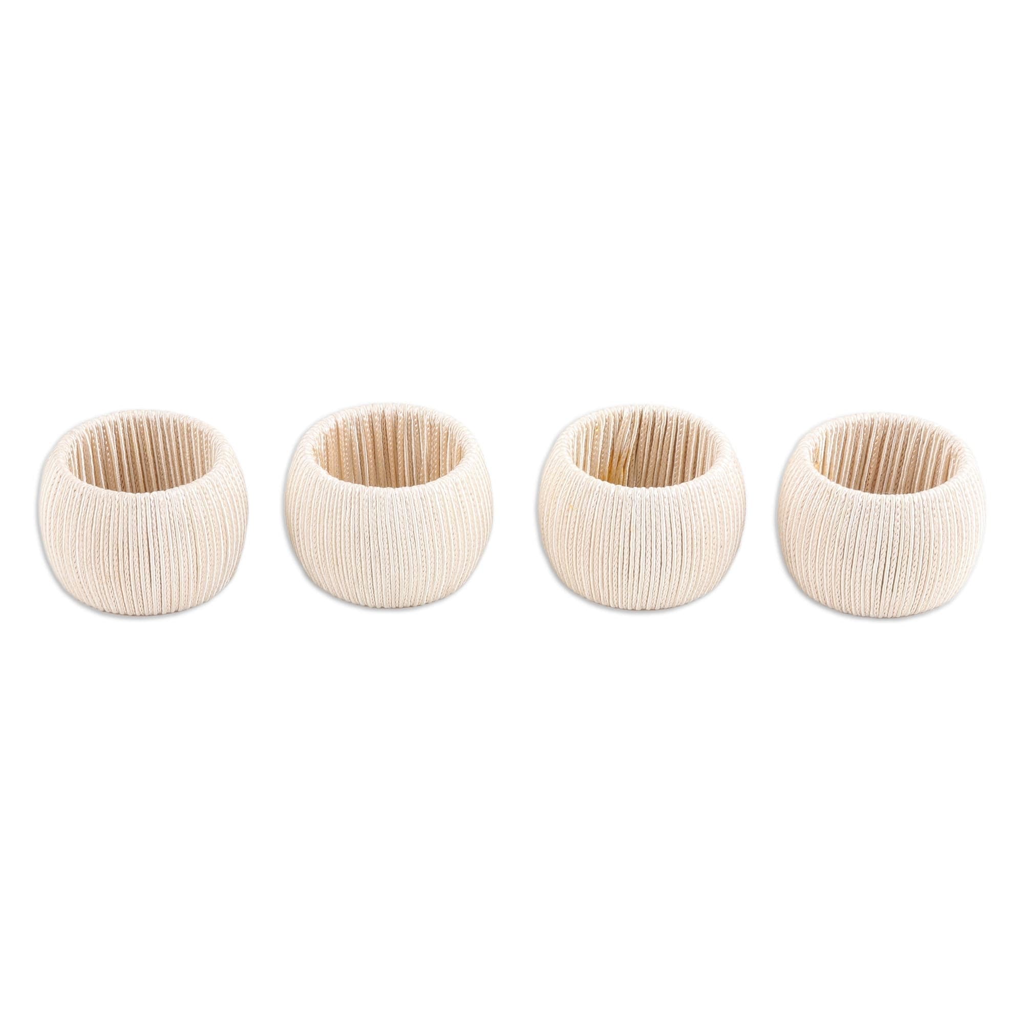 Set of 4 Ivory Braided Polyester Napkin Rings from India - Braided Ivory