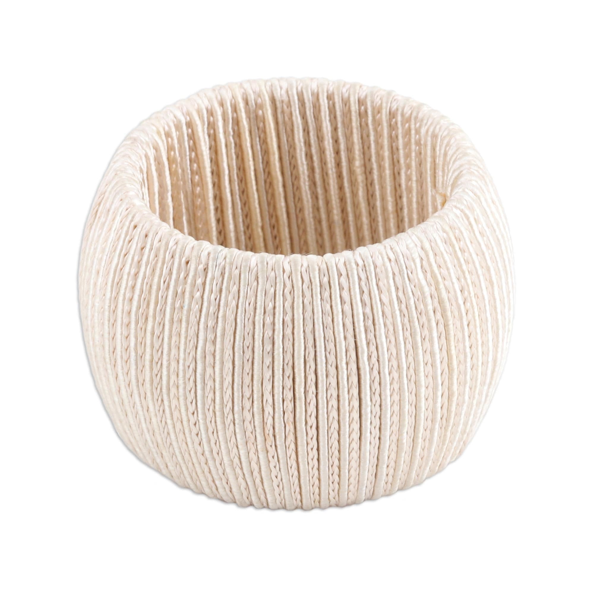Set of 4 Ivory Braided Polyester Napkin Rings from India - Braided Ivory