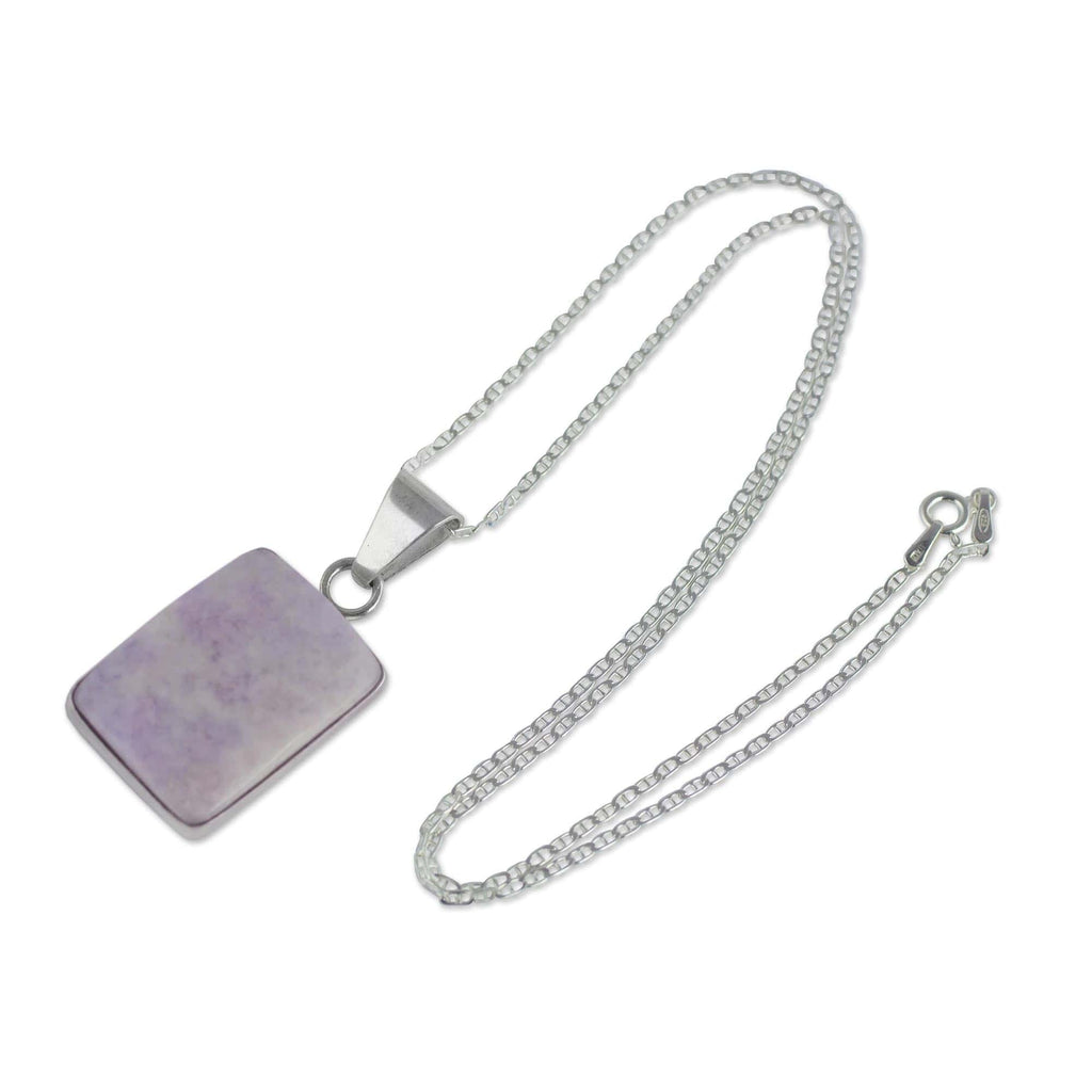 Reversible Lilac Jade and Silver Maya Glyph Necklace - Breath of Life