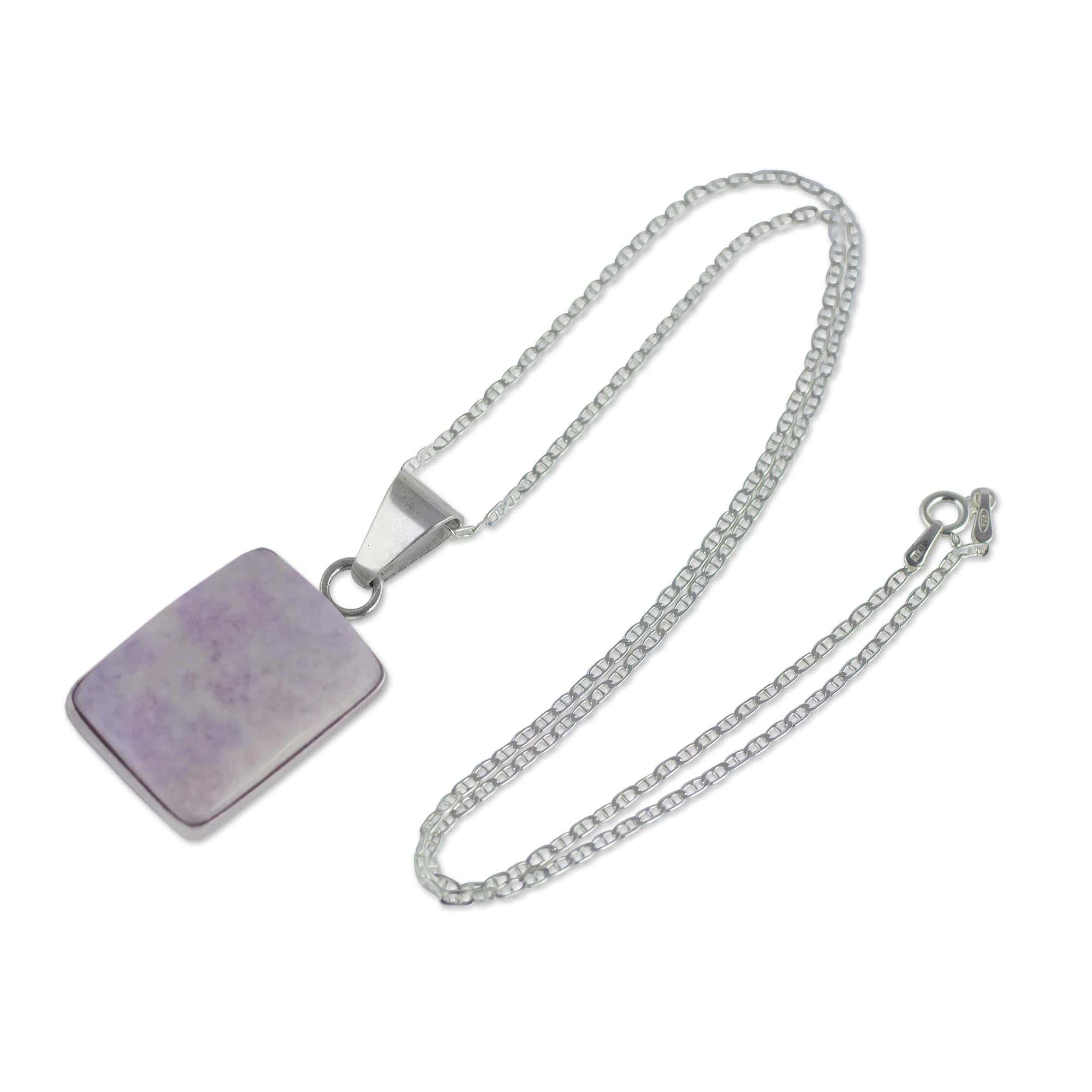 Reversible Lilac Jade and Silver Maya Glyph Necklace - Breath of Life