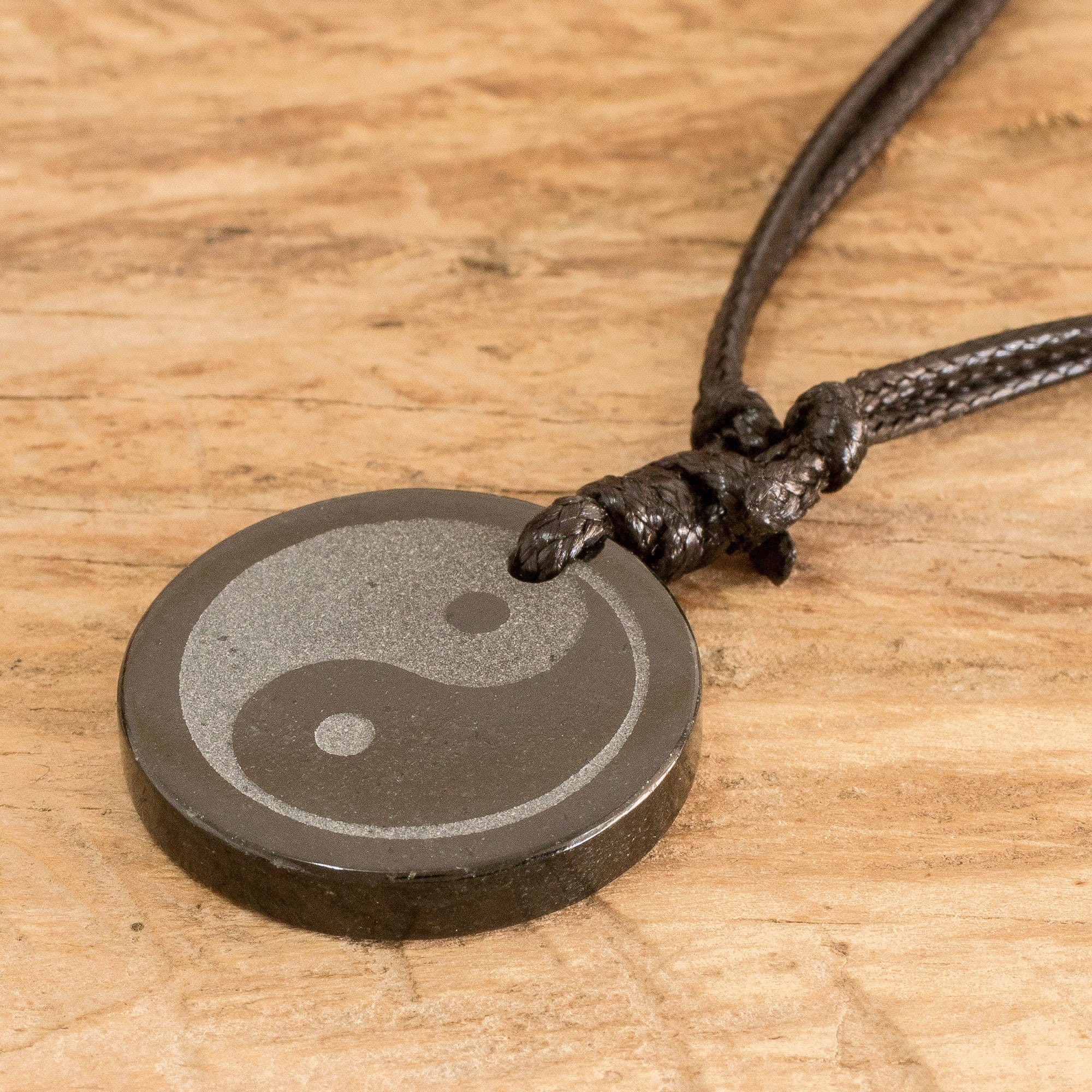 Jade Yin Yang on Black Cotton Necklace Crafted by Hand - Yin Yang