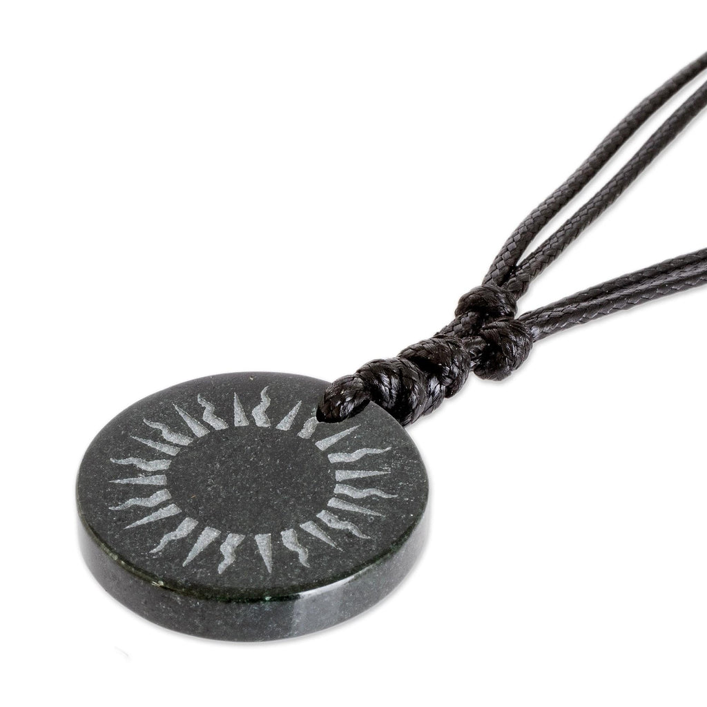Black Jade Sun Pendant Necklace from Guatemala - Mayan Sunlight