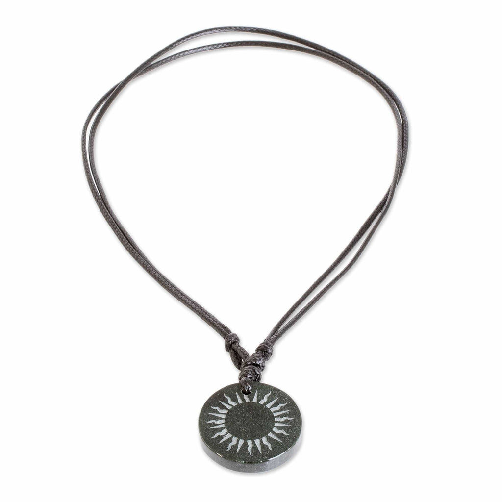 Black Jade Sun Pendant Necklace from Guatemala - Mayan Sunlight