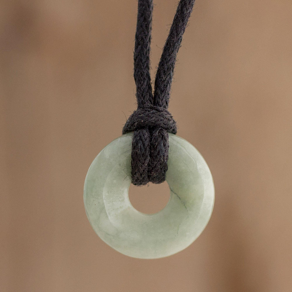 Apple Green Circular Jade Pendant Necklace from Guatemala - Circle of Love in Apple Green