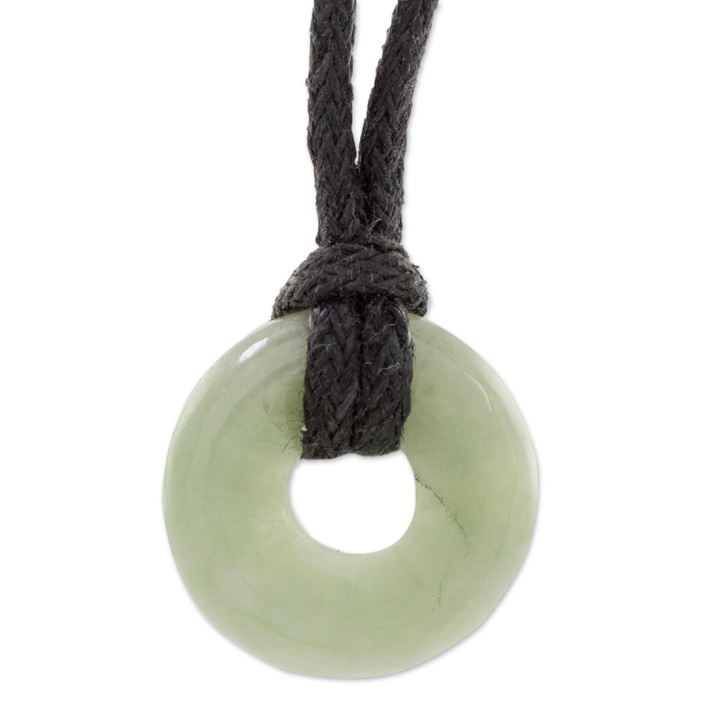Apple Green Circular Jade Pendant Necklace from Guatemala - Circle of Love in Apple Green