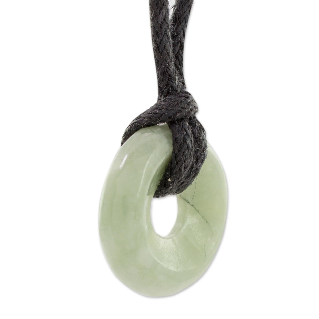 Apple Green Circular Jade Pendant Necklace from Guatemala - Circle of Love in Apple Green