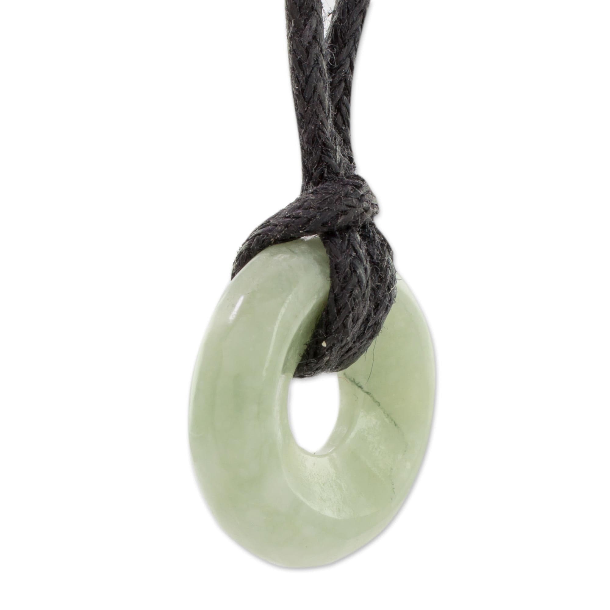 Apple Green Circular Jade Pendant Necklace from Guatemala - Circle of Love in Apple Green