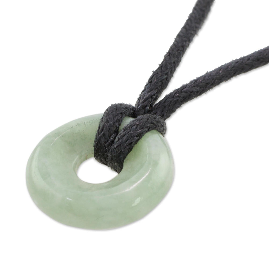 Apple Green Circular Jade Pendant Necklace from Guatemala - Circle of Love in Apple Green