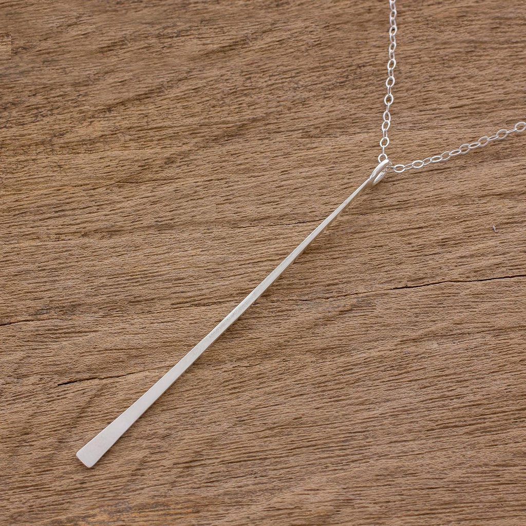 Sterling Silver Modern Bar Pendant Necklace - Linear Modern