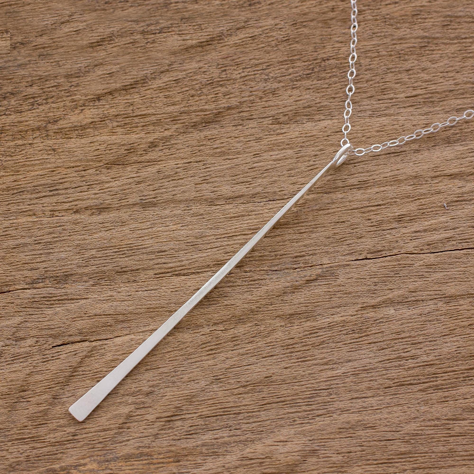 Sterling Silver Modern Bar Pendant Necklace - Linear Modern