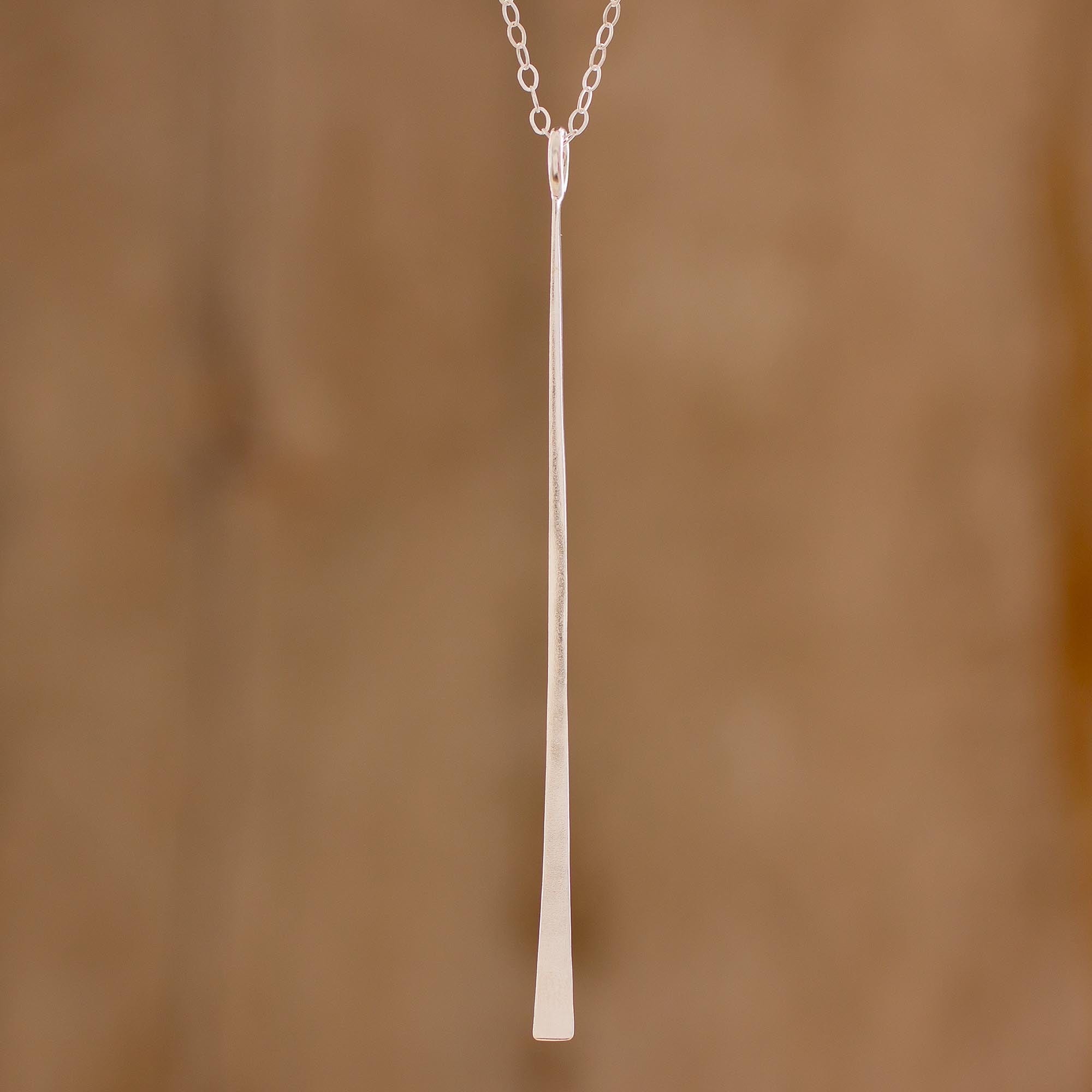 Sterling Silver Modern Bar Pendant Necklace - Linear Modern