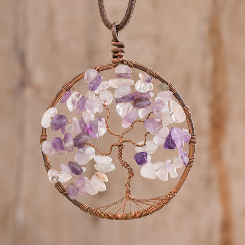 Amethyst Gemstone Tree Pendant Necklace - Amethyst Tree of Life