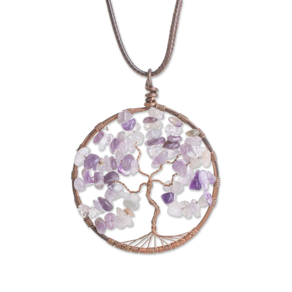 Amethyst Gemstone Tree Pendant Necklace - Amethyst Tree of Life