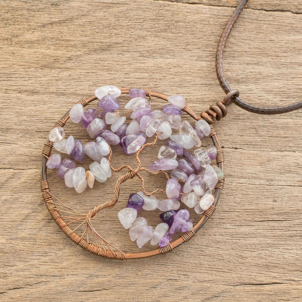Amethyst Gemstone Tree Pendant Necklace - Amethyst Tree of Life