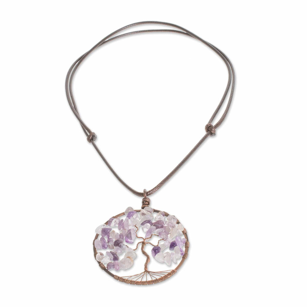 Amethyst Gemstone Tree Pendant Necklace - Amethyst Tree of Life