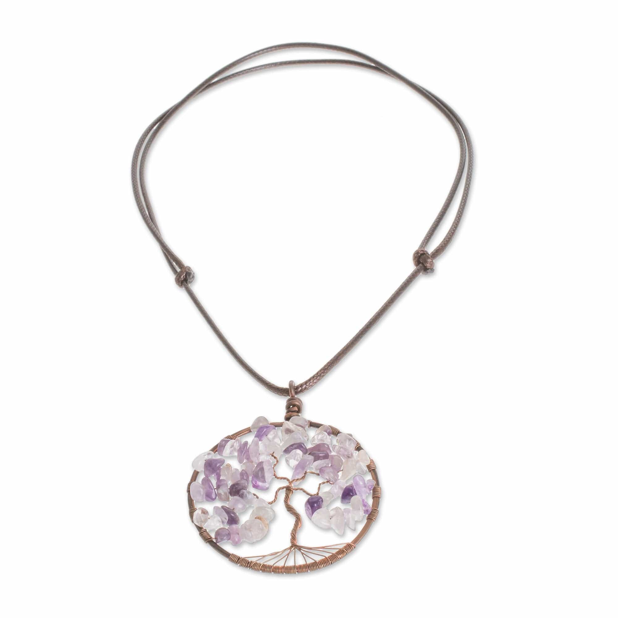 Amethyst Gemstone Tree Pendant Necklace - Amethyst Tree of Life