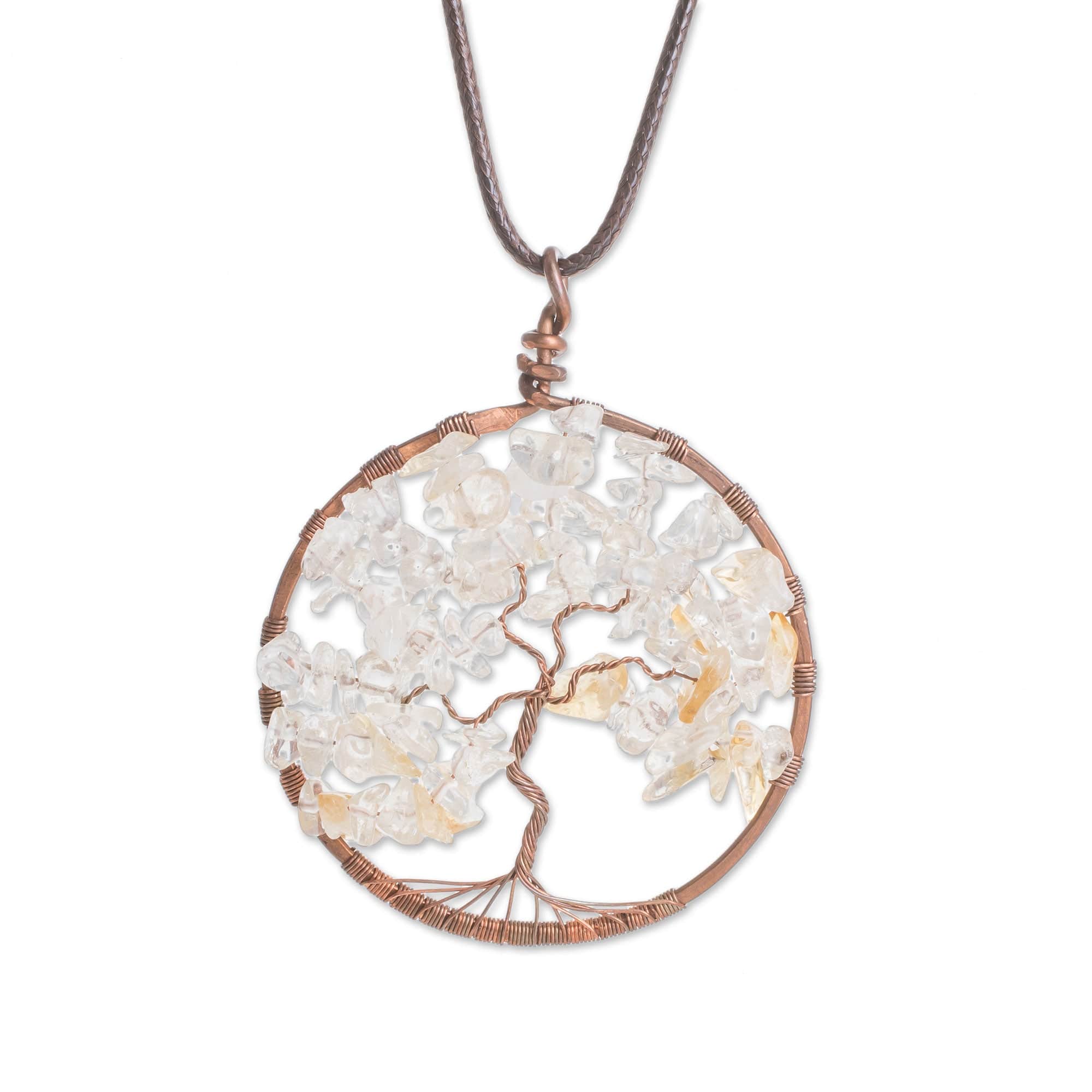 Quartz Gemstone Tree Pendant Necklace - Quartz Tree of Life