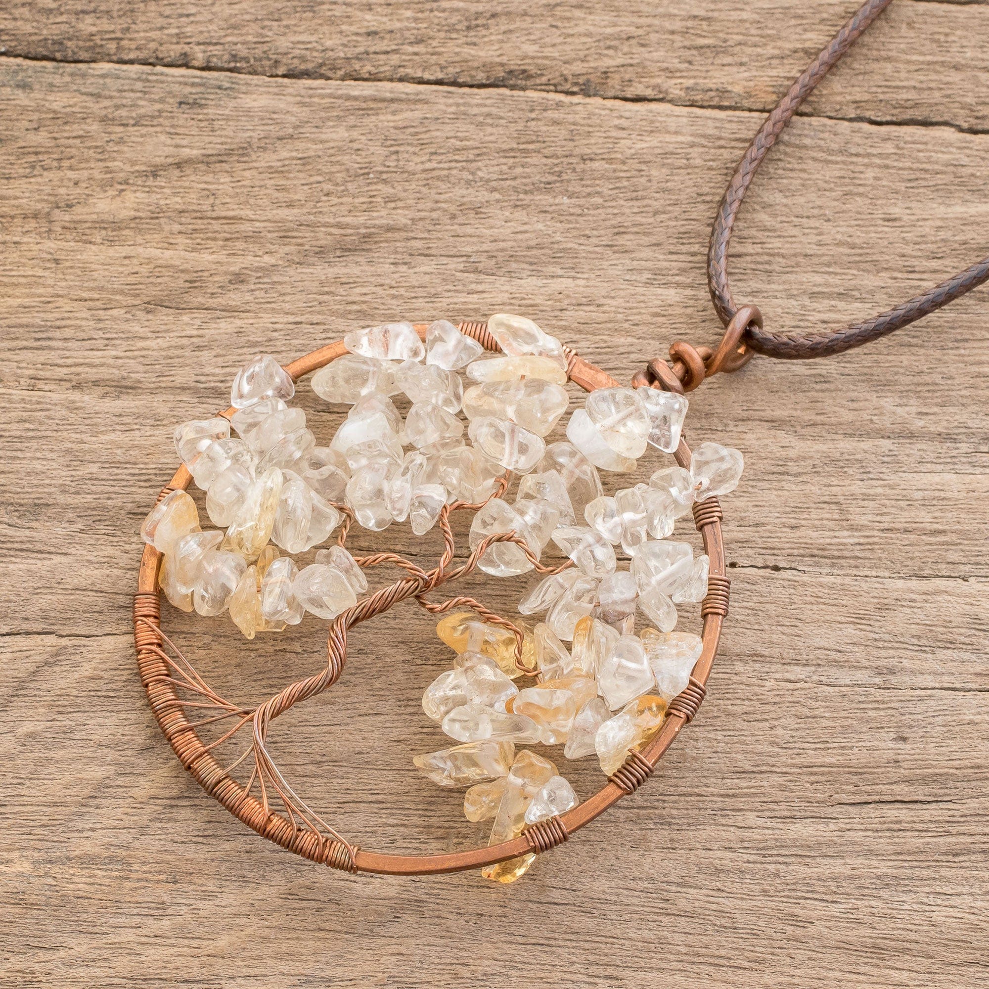 Quartz Gemstone Tree Pendant Necklace - Quartz Tree of Life