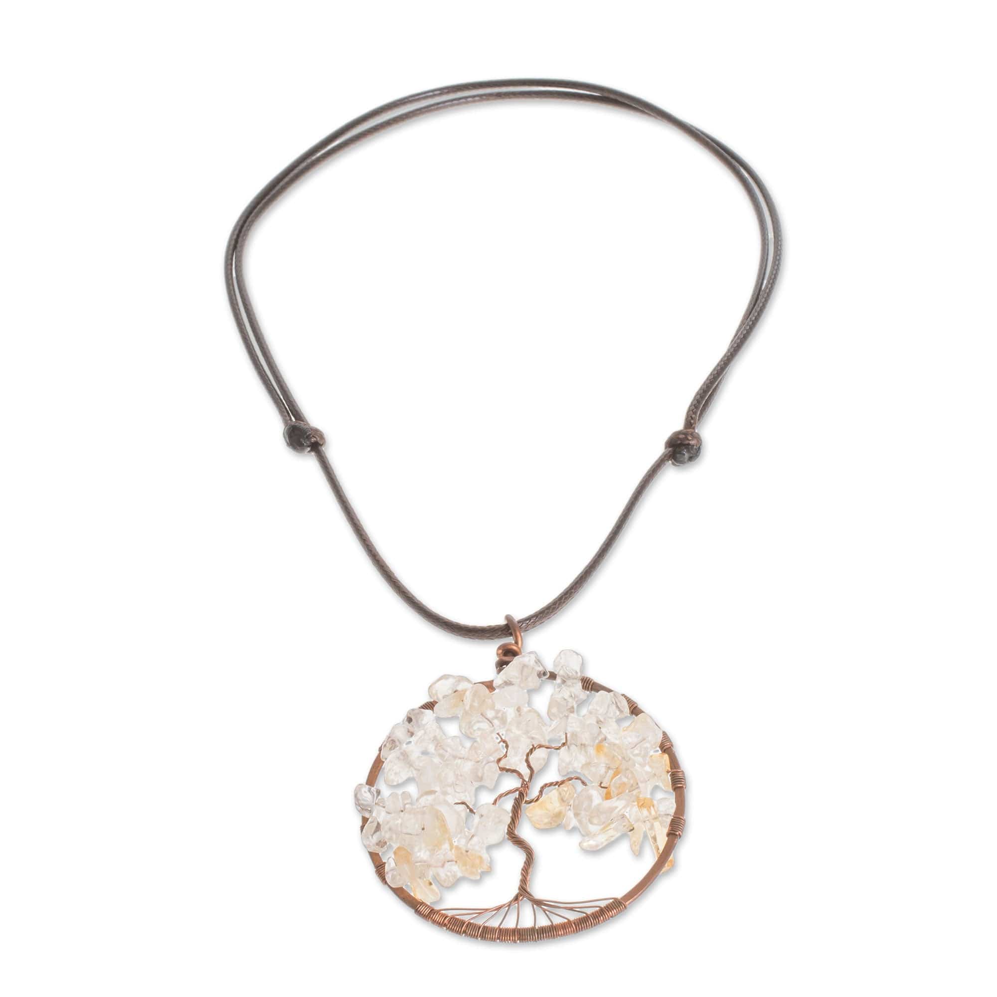 Quartz Gemstone Tree Pendant Necklace - Quartz Tree of Life
