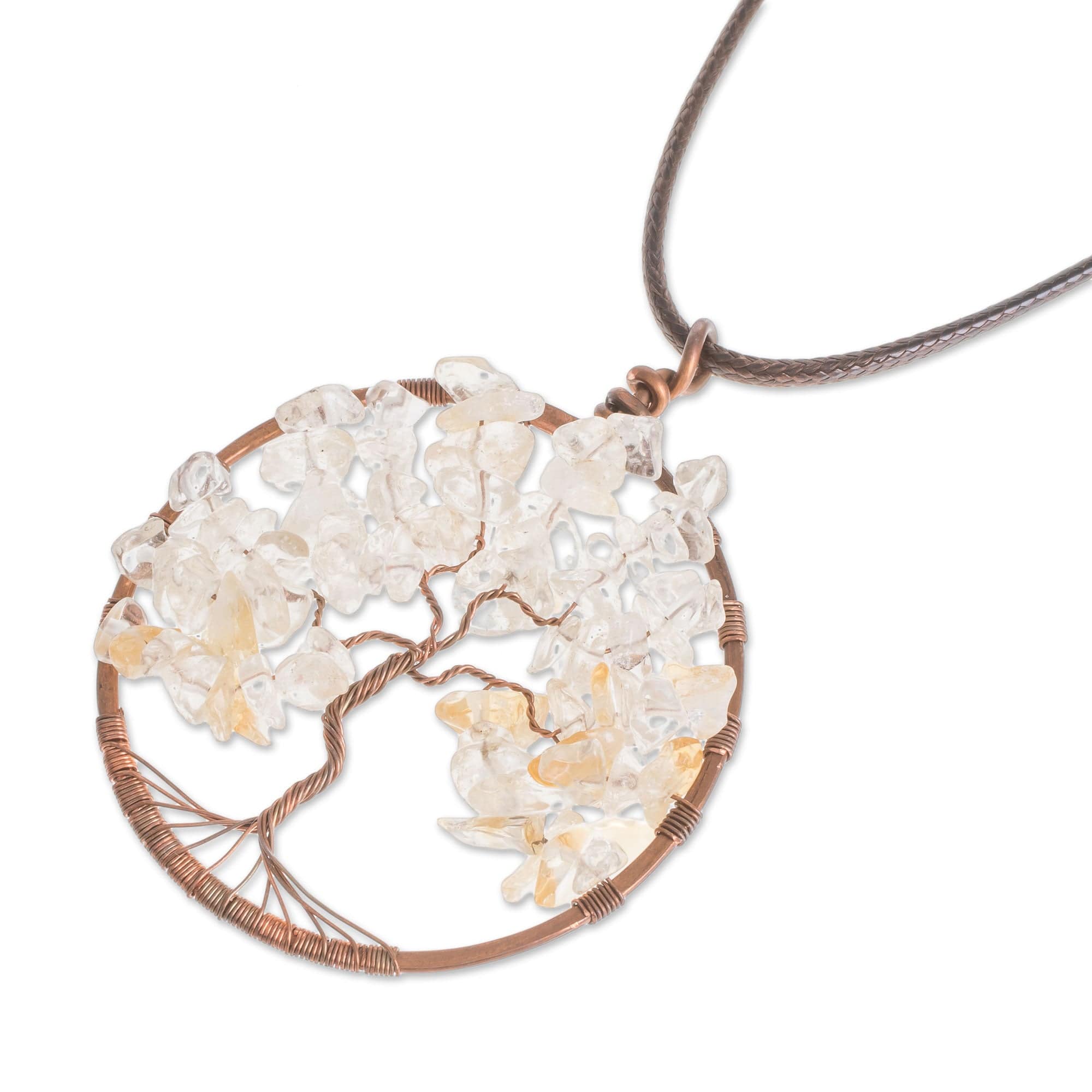 Quartz Gemstone Tree Pendant Necklace - Quartz Tree of Life