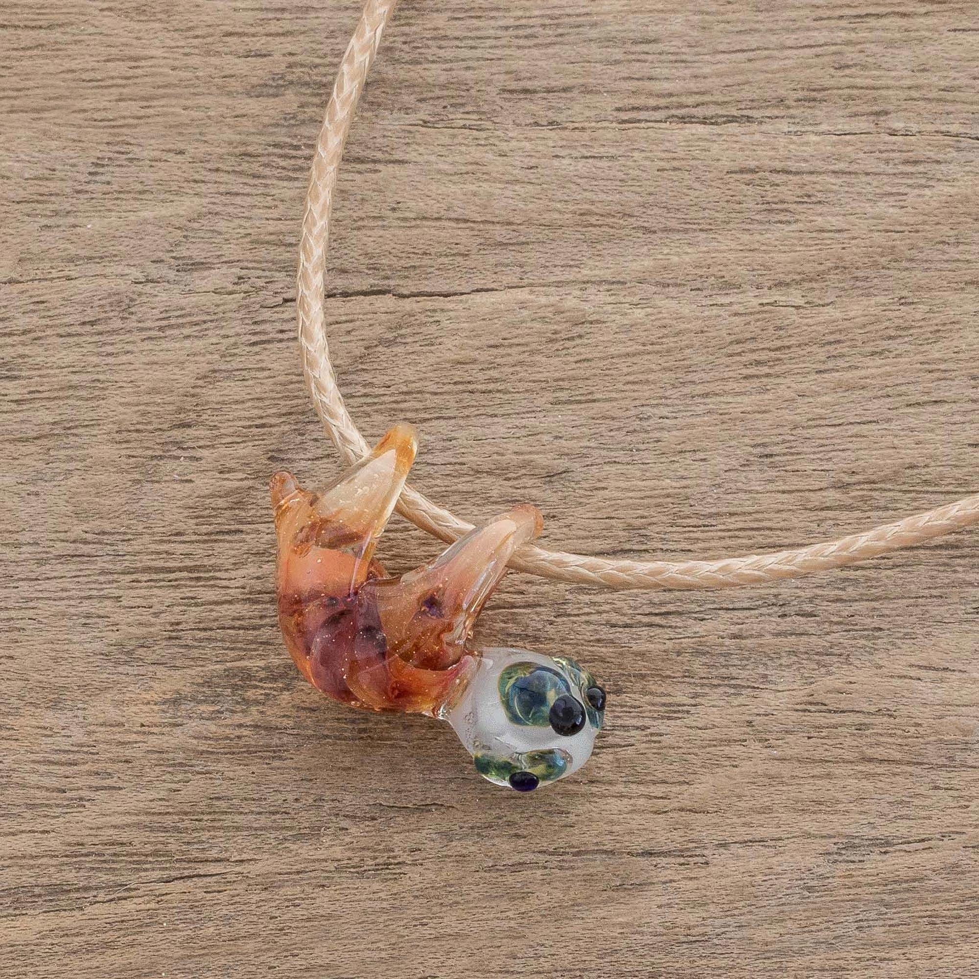 Handblown Glass Sloth Pendant Necklace from Costa Rica - Cute Sloth