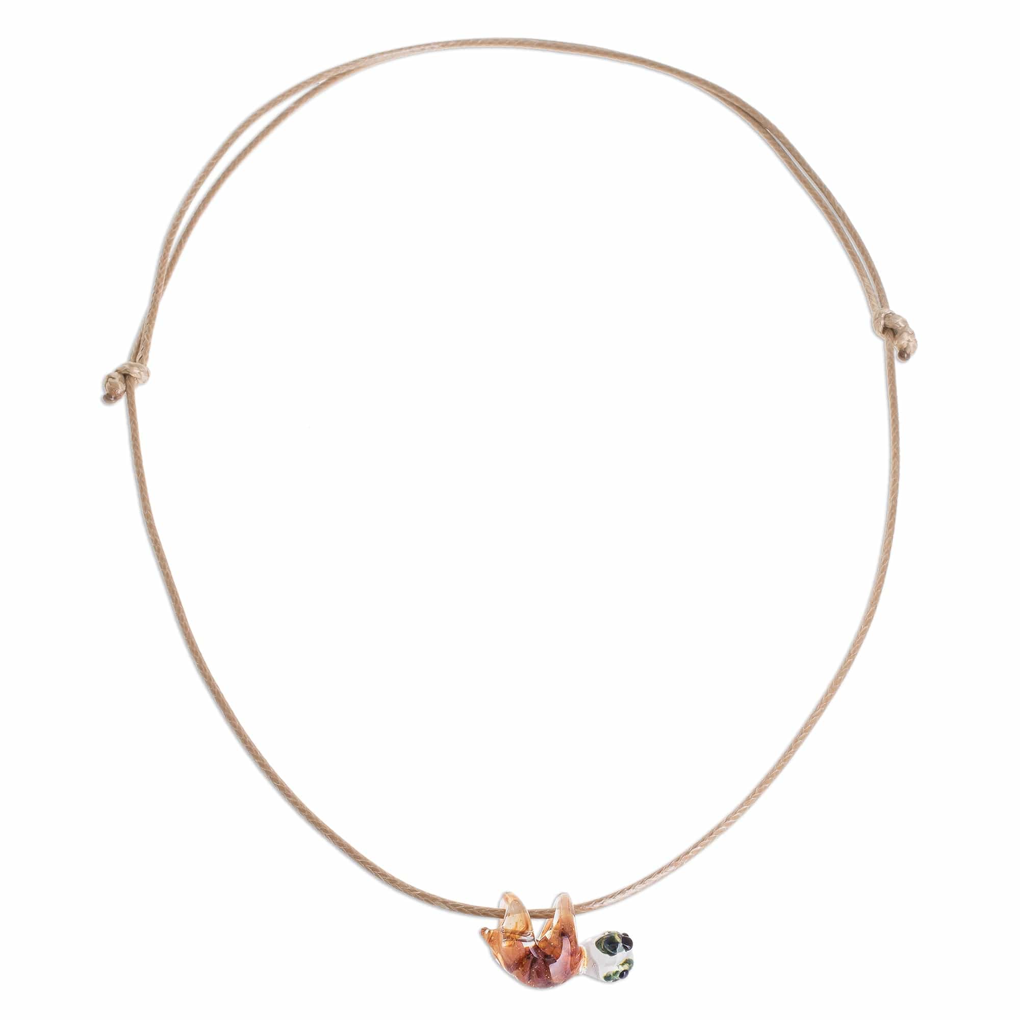 Handblown Glass Sloth Pendant Necklace from Costa Rica - Cute Sloth