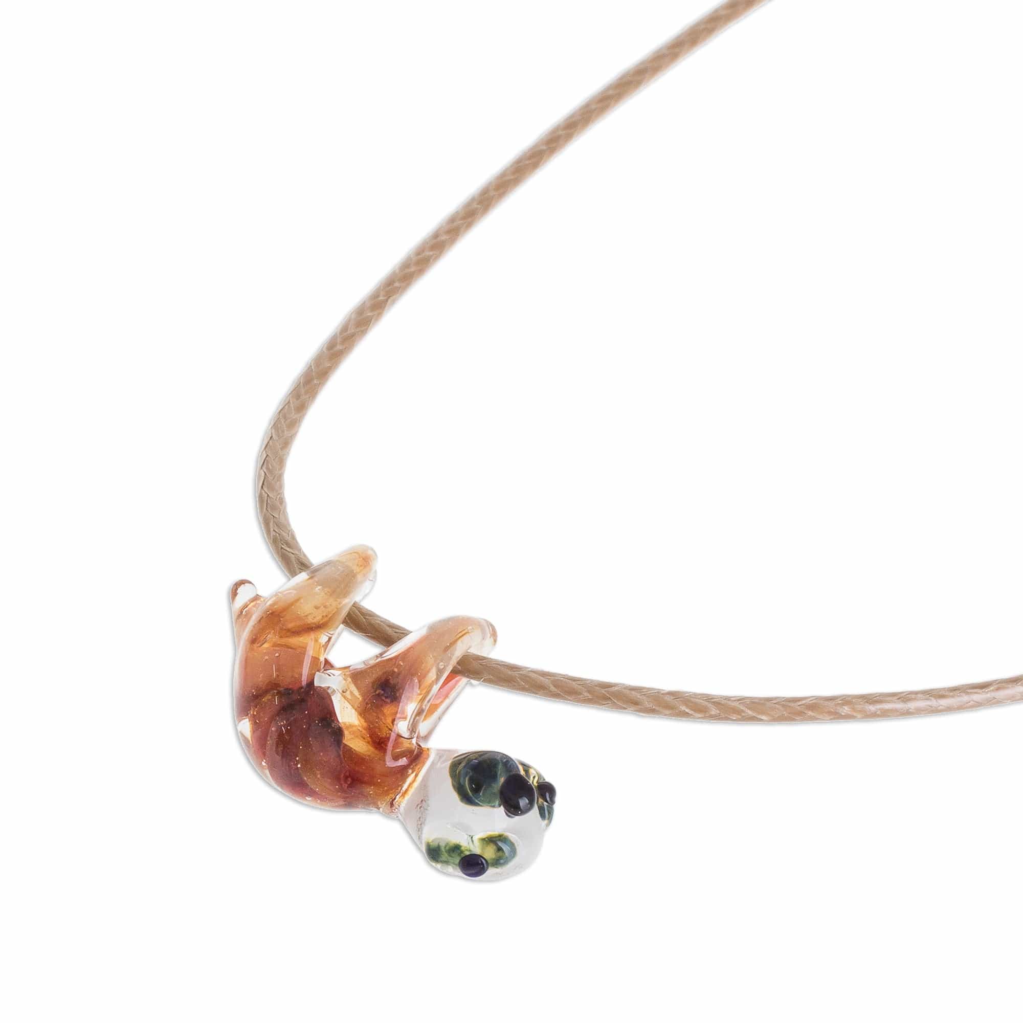 Handblown Glass Sloth Pendant Necklace from Costa Rica - Cute Sloth