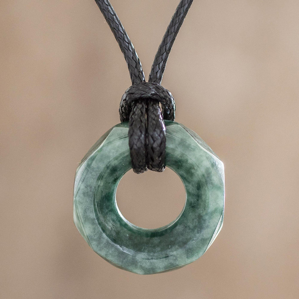 Faceted Green Jade Pendant Necklace from Guatemala - Green Ancestral Treasure