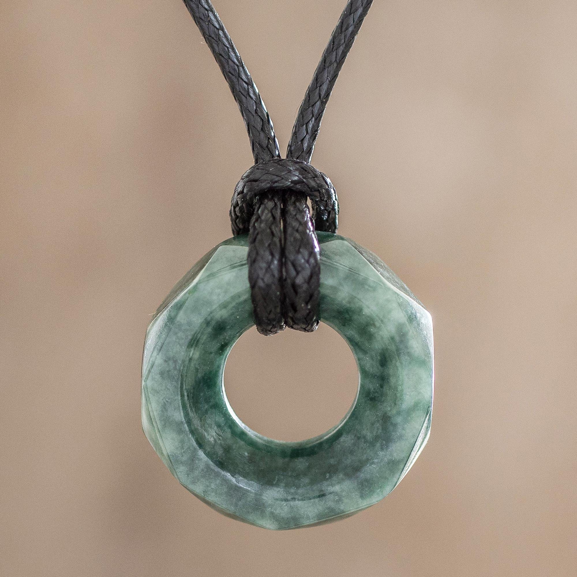 Faceted Green Jade Pendant Necklace from Guatemala - Green Ancestral Treasure