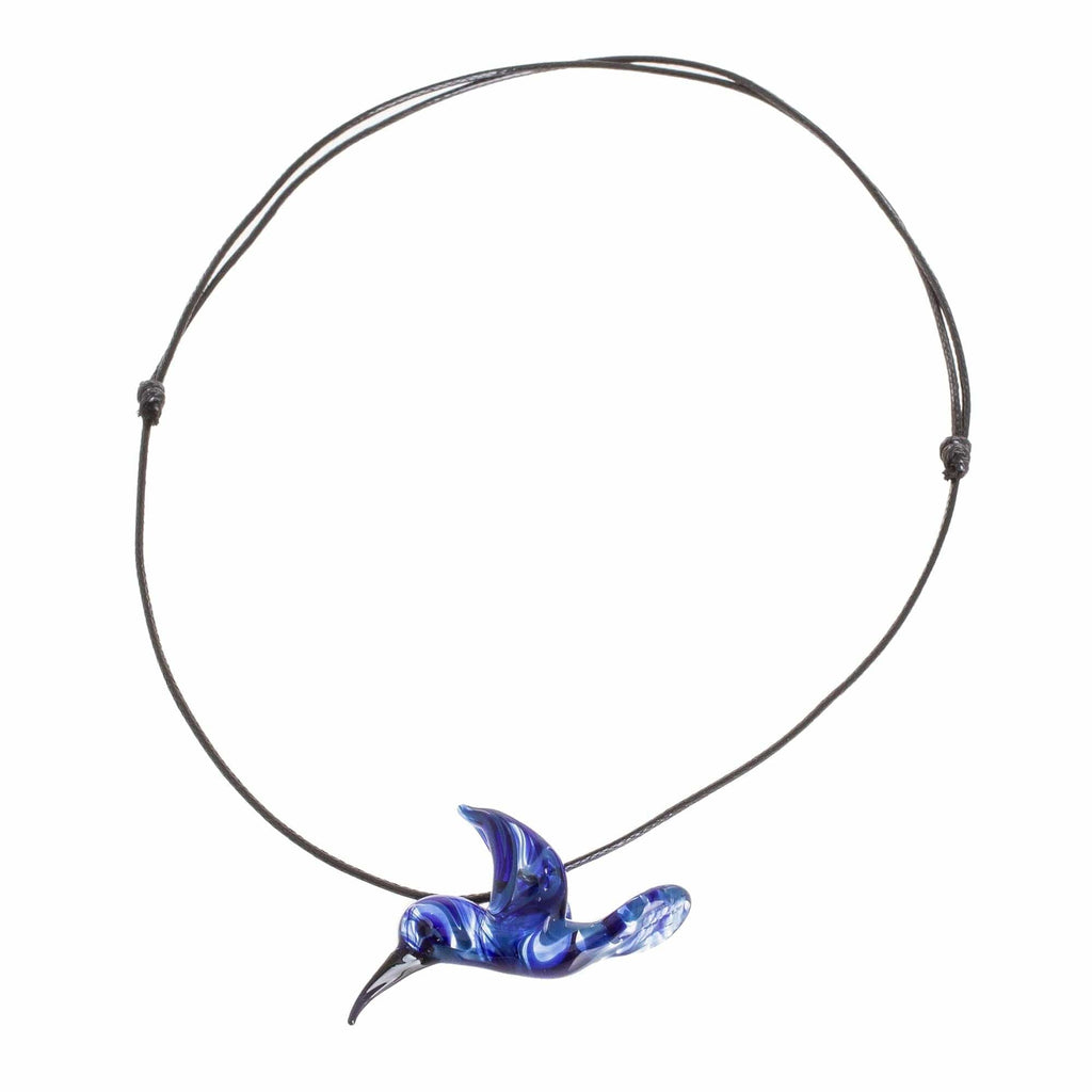 Blue Hummingbird Art Glass Necklace - Hummingbird's Flight