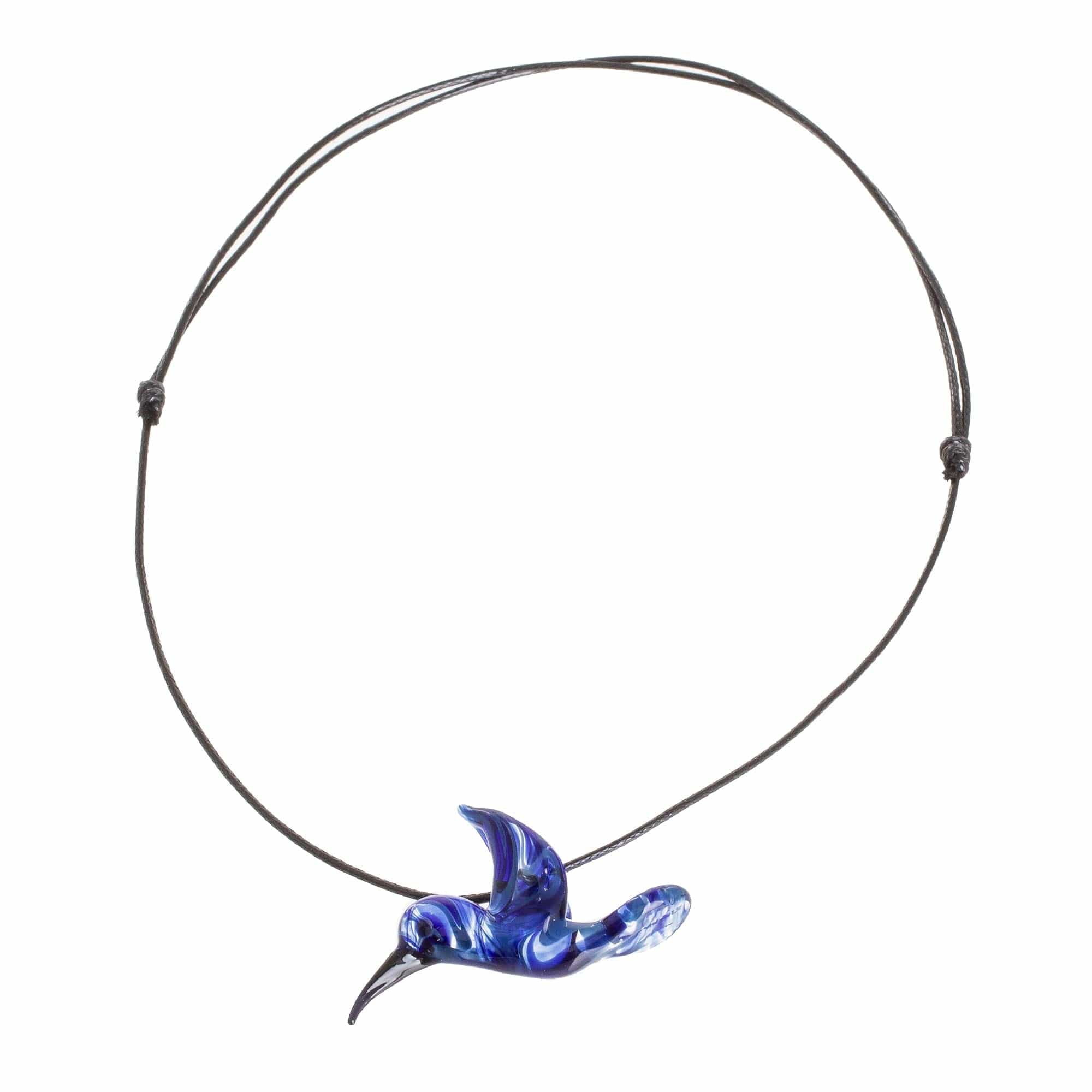Blue Hummingbird Art Glass Necklace - Hummingbird's Flight