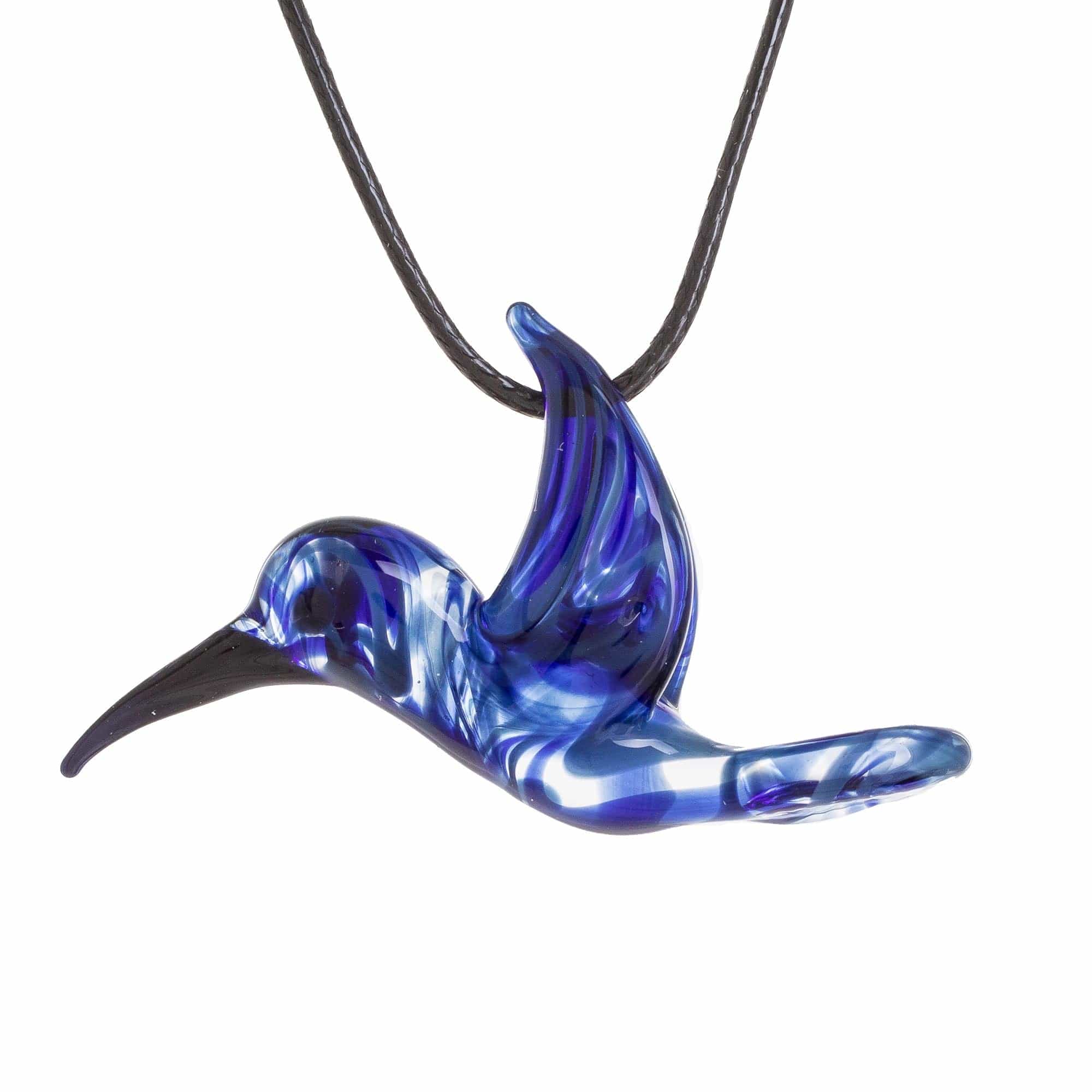 Blue Hummingbird Art Glass Necklace - Hummingbird's Flight