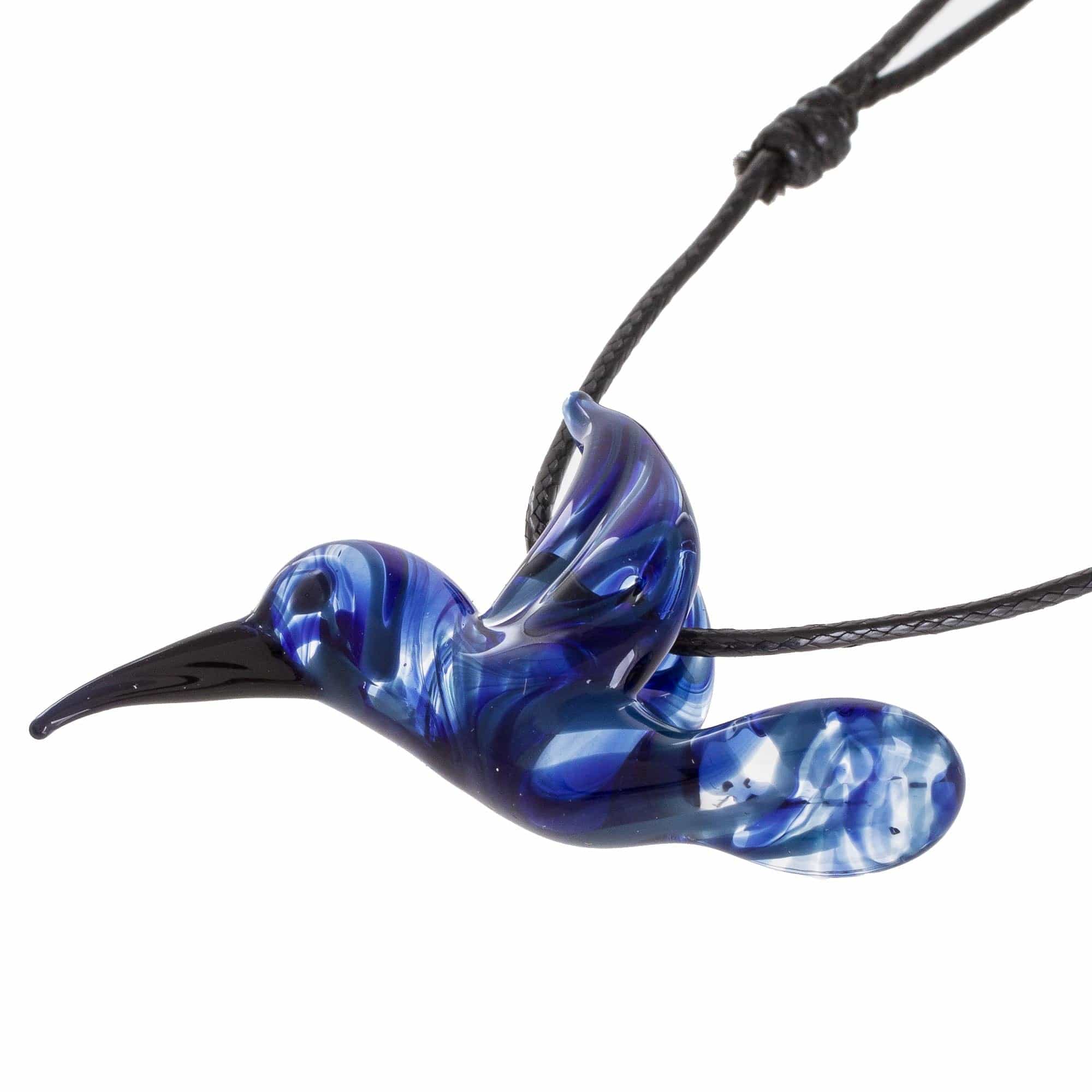 Blue Hummingbird Art Glass Necklace - Hummingbird's Flight