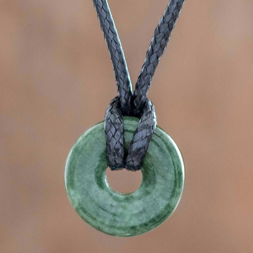 Adjustable Circular Dark Green Jade Necklace from Guatemala - Circle of Love in Dark Green