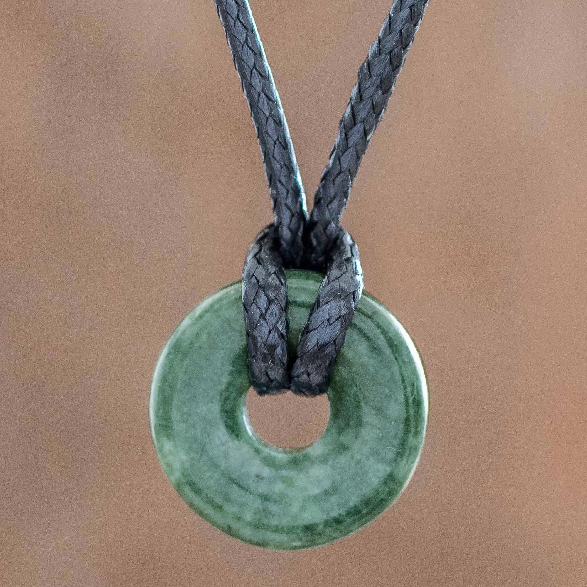 Adjustable Circular Dark Green Jade Necklace from Guatemala - Circle of Love in Dark Green