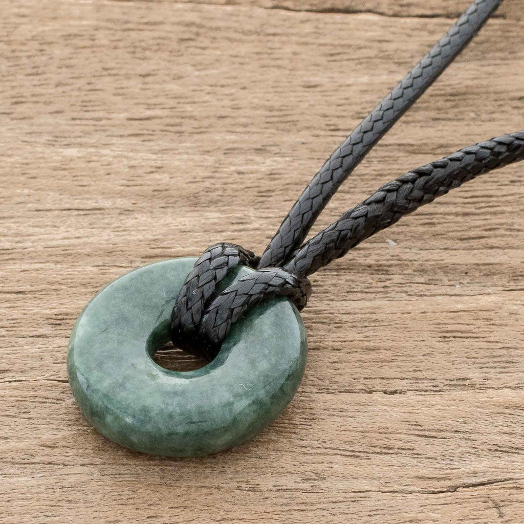 Adjustable Circular Dark Green Jade Necklace from Guatemala - Circle of Love in Dark Green