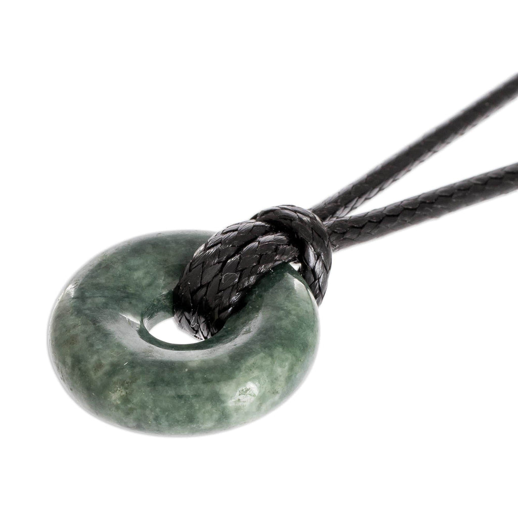 Adjustable Circular Dark Green Jade Necklace from Guatemala - Circle of Love in Dark Green