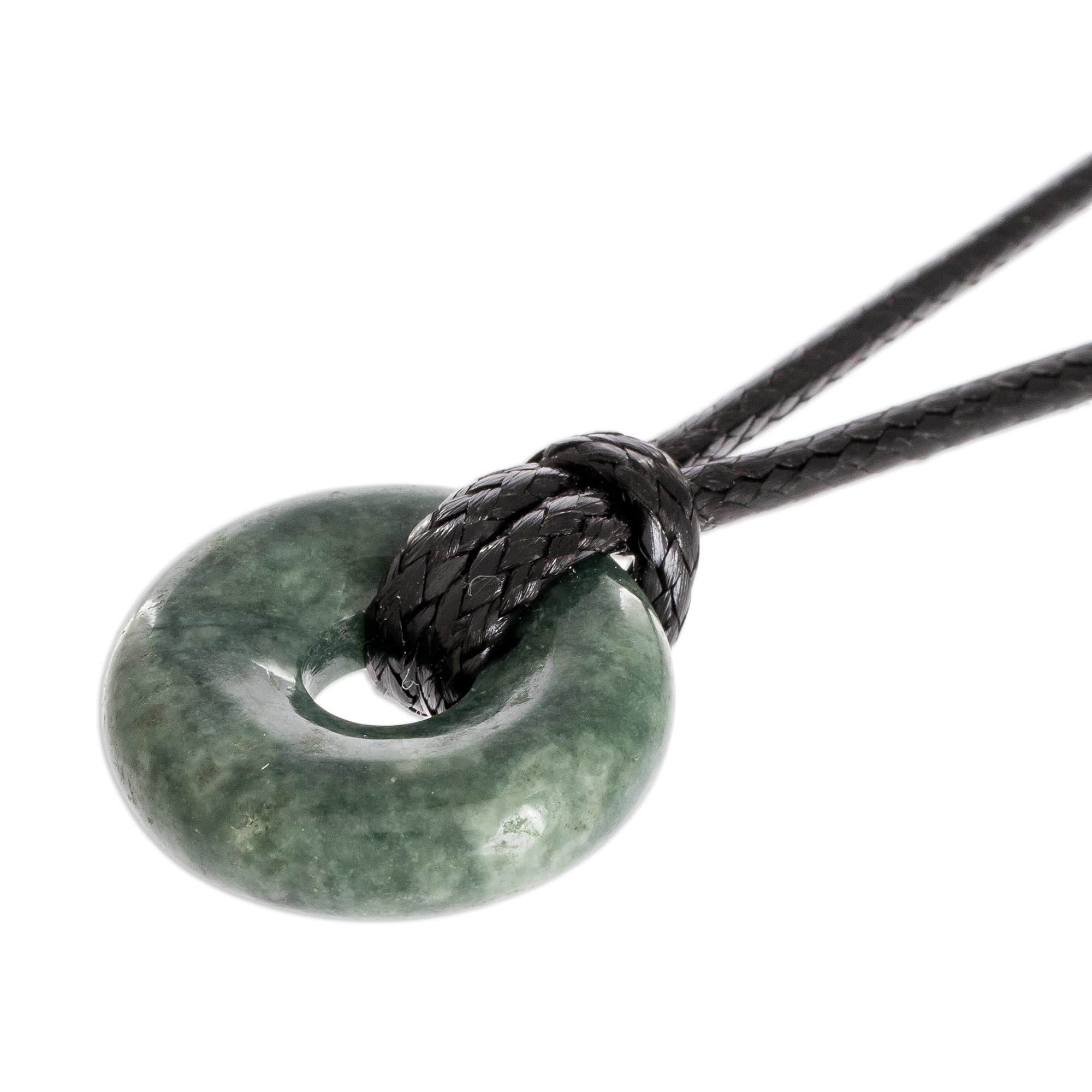 Adjustable Circular Dark Green Jade Necklace from Guatemala - Circle of Love in Dark Green