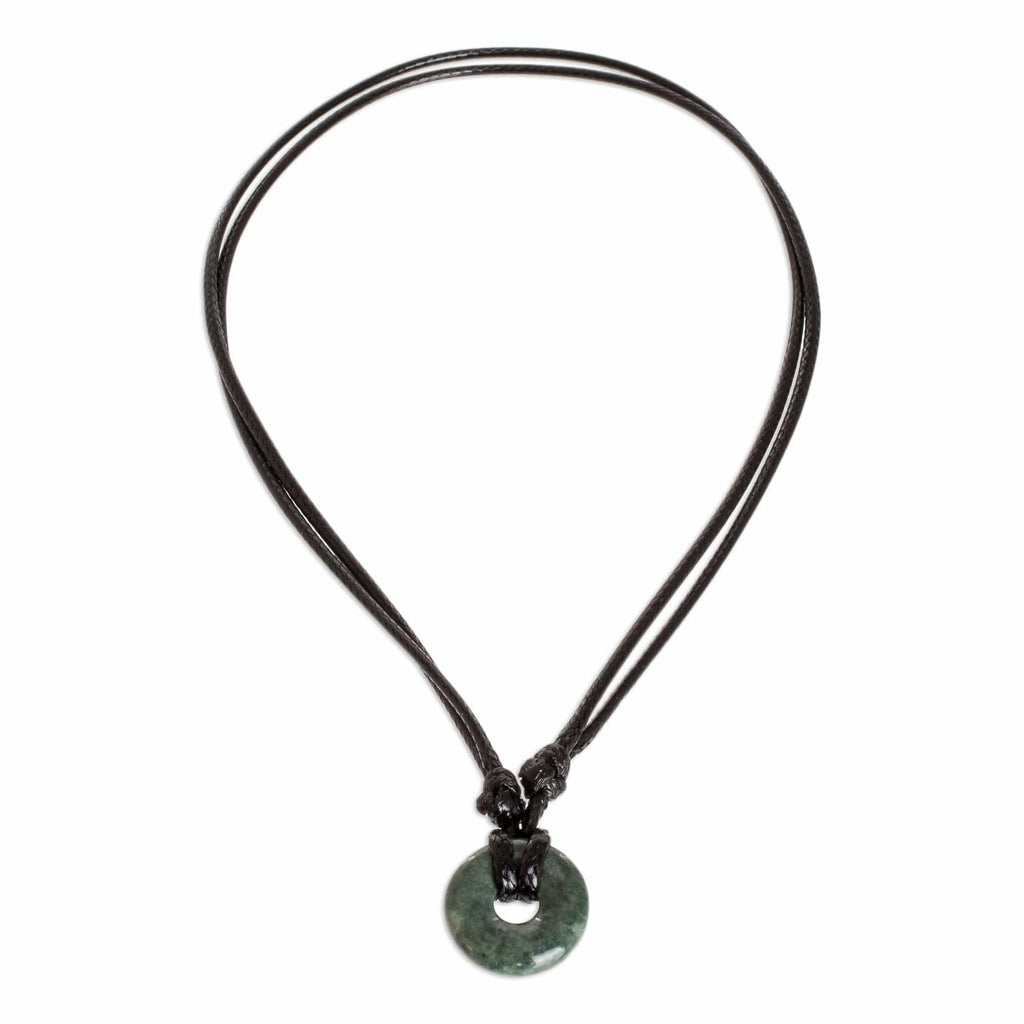 Adjustable Circular Dark Green Jade Necklace from Guatemala - Circle of Love in Dark Green