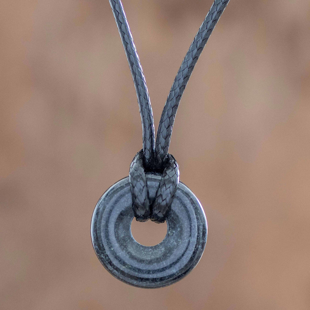 Adjustable Black Jade Necklace - Circle of Love in Black