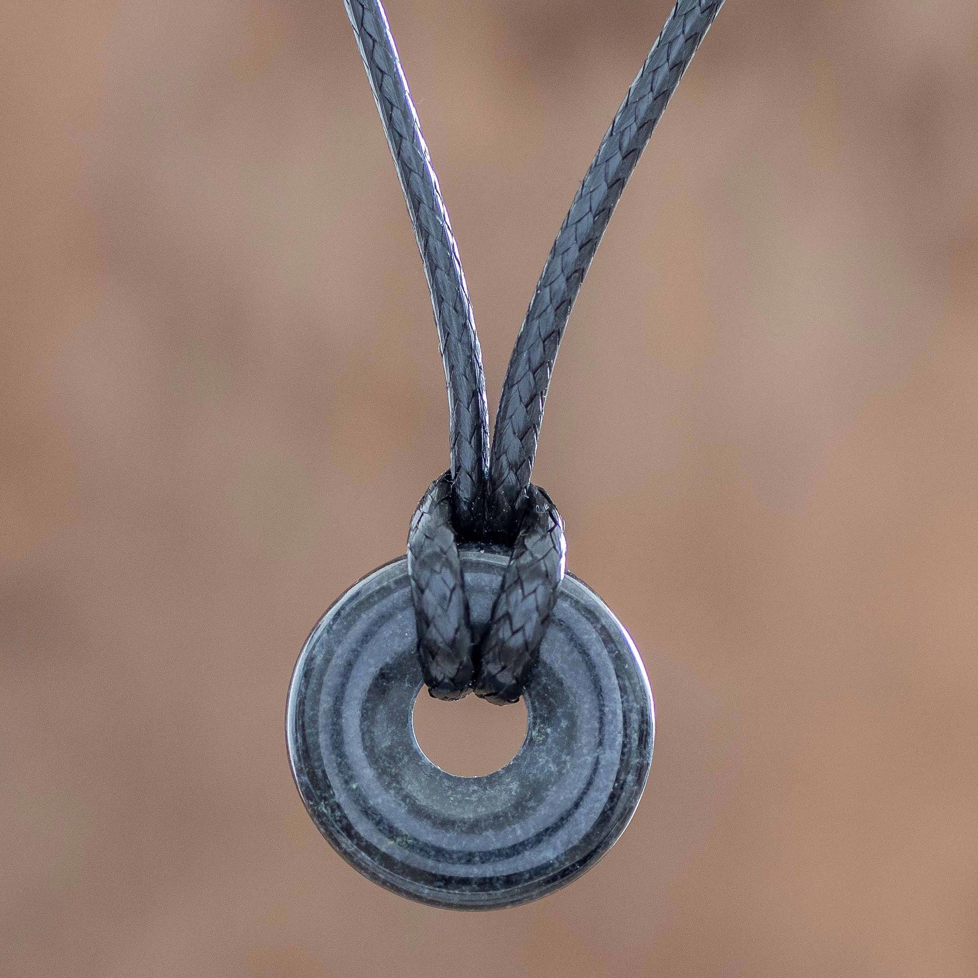 Adjustable Black Jade Necklace - Circle of Love in Black