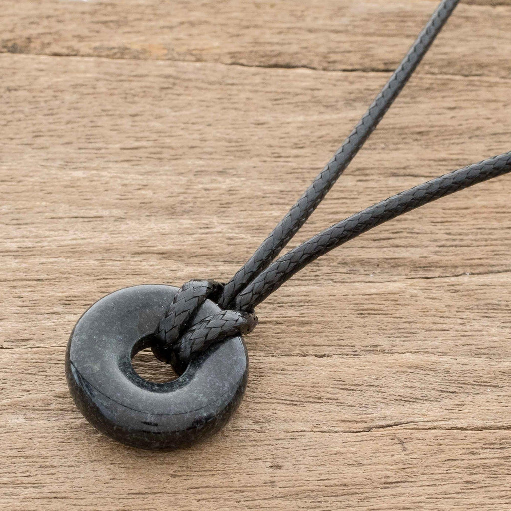 Adjustable Black Jade Necklace - Circle of Love in Black