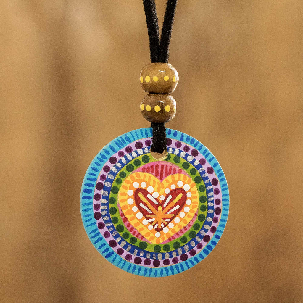 Hand Painted Rainbow and Heart Pendant Corded Necklace - Rainbow of Love