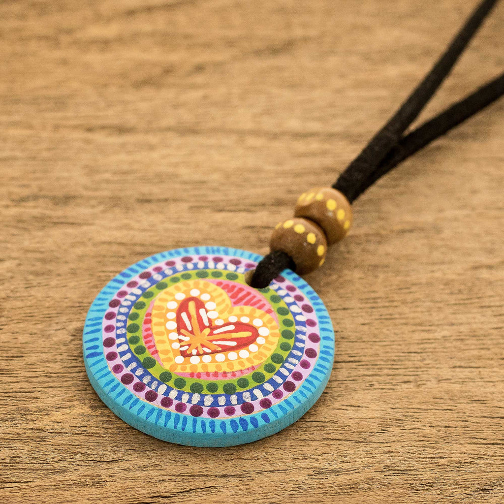 Hand Painted Rainbow and Heart Pendant Corded Necklace - Rainbow of Love