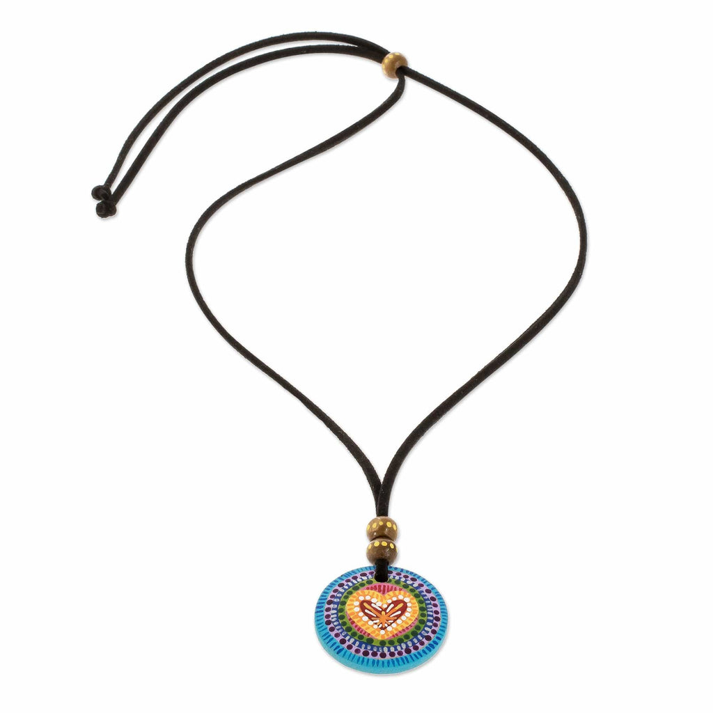Hand Painted Rainbow and Heart Pendant Corded Necklace - Rainbow of Love