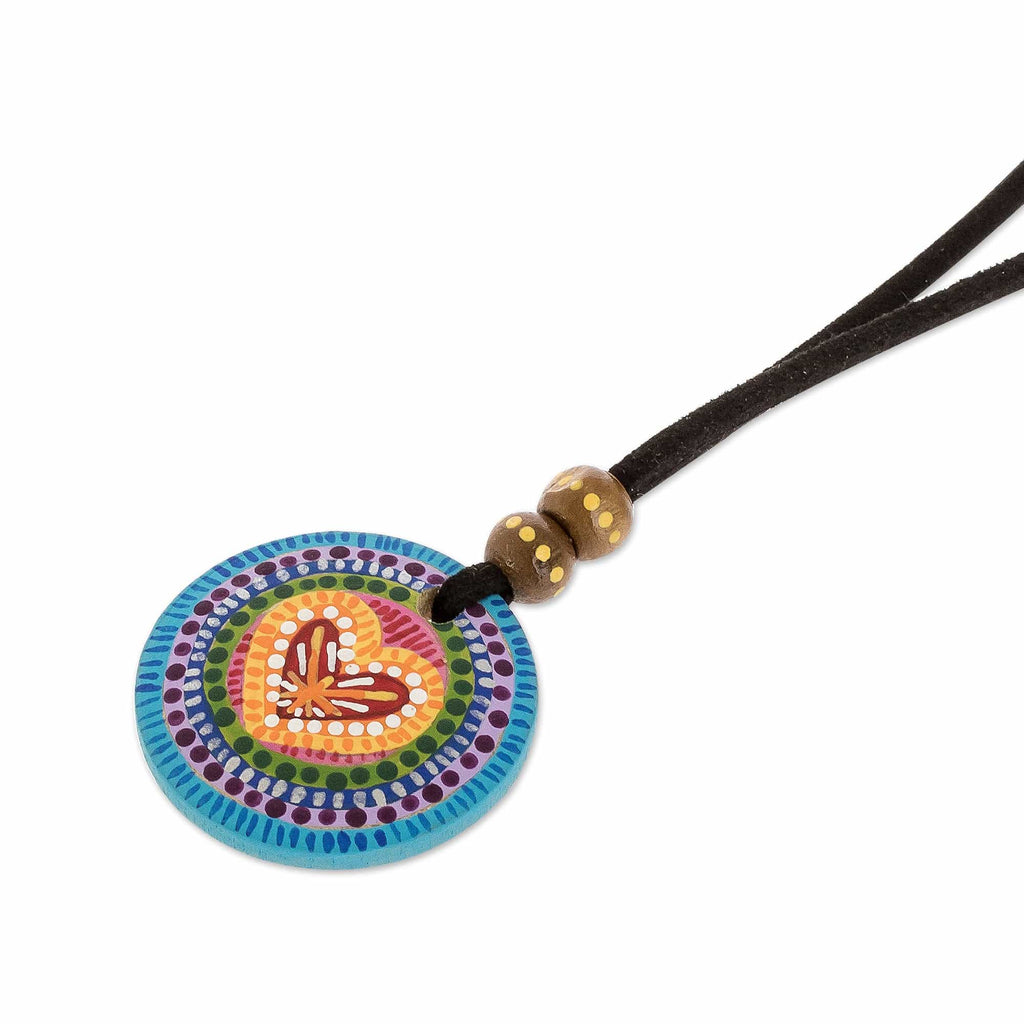 Hand Painted Rainbow and Heart Pendant Corded Necklace - Rainbow of Love